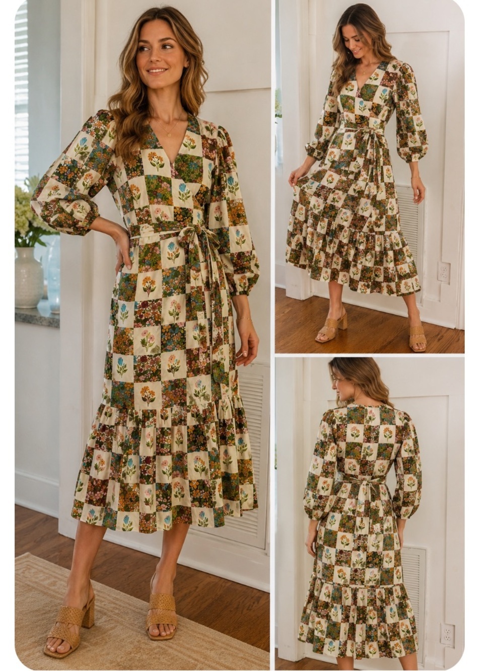 Olivia James The Label Floral Patchwork prairie Wrap Dress – Size Small